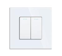 JIMEIDA Interruptor de luz de palanca, blanco, 2 compartimentos, 1 vía, interruptor mecánico de pared de 86 mm, marco de vidrio, interruptor estándar de 10 Amp, 250 V