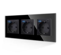 JIMEIDA Toma de corriente con USB en negro, toma Schuko de cristal de 16 A, con carga rápida, conector USB y puerto tipo C máx. 3,1 A, 228 x 86 mm, 250 V, 3 compartimentos