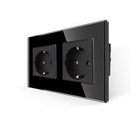 JIMEIDA toma de corriente doble en negro, tomas Schuko de cristal de 16A empotradas contacto de protección toma de pared 157 * 86mm, 250V