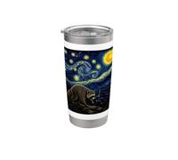 Jimothy Mapache Meme Van Gogh Noche estrellada Vaso térmico de acero inoxidable de doble pared