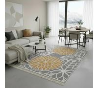 Jimri Alfombra de Pasillo - alfombras para salón, Dormitorio, Cocina, habitación Infantil, baño - Alfombra Boho Kelim - Orient Blue-Gold, 160 x 230 cm