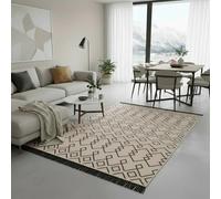 Jimri Alfombra de Pasillo - alfombras para salón, Dormitorio, Cocina, habitación Infantil, baño - Alfombra Boho Kelim - Negro y Beige, 160 x 230 cm