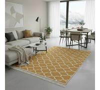 Jimri Alfombra de Pasillo - alfombras para salón, Dormitorio, Cocina, habitación Infantil, baño - Alfombra Boho Kelim - Morocco-Gold White, 140 x 200 cm