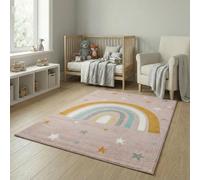 Jimri Alfombra Infantil Polka para habitación Infantil Alfombra de Lunares para bebé, habitación Juvenil, Arco Iris- Rosa, 80 x 150 cm