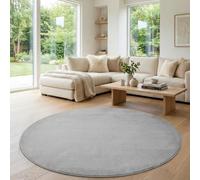 Jimri Alfombra mullida de Pelo Corto de para el hogar, Oficina, Cocina, Entrada, Pasillo, Sala de Estar, Lavable a máquina, Antideslizante, Lavable - Plateado, 80 cm Redonda