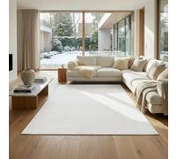 Jimri Alfombra mullida de Pelo Corto de para el hogar, Oficina, Cocina, Entrada, Pasillo, Sala de Estar, Lavable a máquina, Antideslizante, Lavable - Crema_Blanco, 140 x 200 cm
