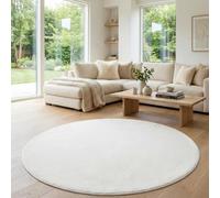 Jimri Alfombra mullida de Pelo Corto de para el hogar, Oficina, Cocina, Entrada, Pasillo, Sala de Estar, Lavable a máquina, Antideslizante, Lavable - Crema_Blanco, 120 cm Redonda