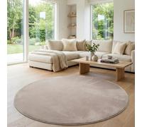 Jimri Alfombra mullida de Pelo Corto de para el hogar, Oficina, Cocina, Entrada, Pasillo, Sala de Estar, Lavable a máquina, Antideslizante, Lavable - Beige, 160 cm Redonda