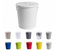 Jinfa Cubo basura metalico grande cenizas basuras reciclaje exterior jardin con asas y tapa | Blanco | Diámetro Ø 42 cm - Altura 47,5 cm | Capacidad: 62 litros
