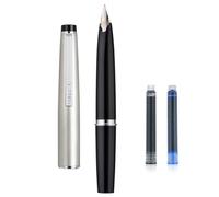 Jinhao 59 - Juego de mini pluma estilográfica EF con punta y cartucho (negro y acero cepillado)