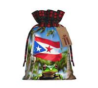 JIPOFD Banderas de Puerto Rico con diseño de rana, palmeras, bolsa de cordón de Navidad, robusta de 8.3 x 11.8 pulgadas, adecuada para regalos de fiesta y embalaje de regalo, 1 unidad