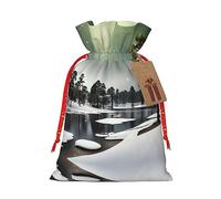 JIPOFD Bolsa con cordón para invierno, diseño de árbol de aguja de pino, resistente, 4.7 x 6.9 pulgadas, adecuada para regalos de fiesta y embalaje de regalo, 1 unidad