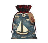 JIPOFD Bolsa de cordón de Navidad con mapa de velero, resistente, de 8.3 x 11.8 pulgadas, adecuada para regalos de fiesta y embalaje de regalo, 1 unidad