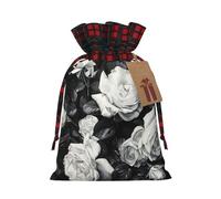 JIPOFD Bolsa de cordón de Navidad con rosa negra y blanca robusta de 8.3 x 11.8 pulgadas, adecuada para regalos de fiesta y embalaje de regalo, 1 unidad