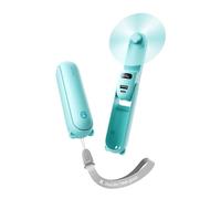 JISULIFE Mini ventilador de mano, ventilador portátil mejorado con hasta 24 horas de autonomía, pantalla digital LED, combina batería externa y linterna, ideal para viajes, verano, conciertos, cian