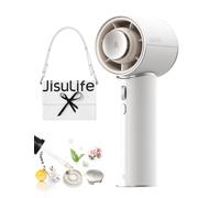 JISULIFE Mini ventilador turbo portátil con cuero sintético de alta calidad - Hasta 30 horas de tiempo de enfriamiento - Velocidad de 1 a 100 - Ventilador USB para viajes - Blanco