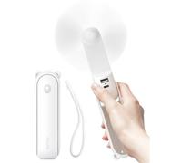 JISULIFE Ventilador de Mano, Duración Máxima de 46 Horas con Batería Externa de 4500 mAh, Ventilador Portátil con Linterna, Mini Plegable para Viajes, Regalos para Mujeres y Hombres-Blanco