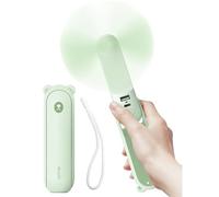 JISULIFE Ventilador de Mano, Duración Máxima de 46 Horas con Batería Externa de 4500 mAh, Ventilador Portátil con Linterna, Mini Plegable para Viajes, Regalos para Mujeres y Hombres-Verde
