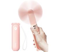 JISULIFE Ventilador de Mano, Duración Máxima de 46 Horas con Batería Externa de 4500 mAh, Ventilador Portátil con Linterna, Mini Ventilador Plegable para Viajes, Regalos para Mujeres y Hombres-Rosa