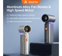 JISULIFE Ventilador de mano turbo portátil, 100 velocidades de viento ajustables, batería recargable de 9000 mAh, pantalla LED, camping al aire libre 9000mAh brown FA55