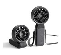 JISULIFE Ventilador de mano, ventilador portátil con pantalla LED [enfriamiento máximo de 19,5 horas] 5000 mAh, plegado a 150 °, 5 velocidades, ventilador de mano/escritorio/cuello 3 en 1, negro