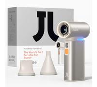 JISULIFE Ventilador turbo de mano con función de plumero de aire, Ventilador de chorro portátil con 1-100 velocidades, recargable USB para limpieza de teclado/campamento al aire libre-beige metálico