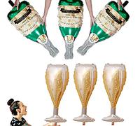 jiuzcare Globos de Champán de Aluminio, 6 Globos de Cumpleaños con Copa y Botella, Globos de Fiesta para Aire o Helio, Decoración Cumpleaños, Boda, Graduación, Aniversario y Fiestas para Adultos