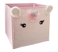 Atmosphera - Caja de almacenamiento infantil Unicornio con cara y brillantinas plegable Rosa