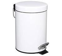 JJA Cubo de basura 3L con pedal de metal, Blanco, D. 17 x H. 24,5 cm