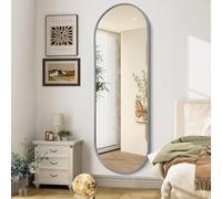 JJUUYOU Espejo de baño Redondo, 120x60 cm, Espejo de Pared, Espejo con Marco metálico para baño, Espejo con Marco de aleación de Aluminio, Adecuado para Entrada del Dormitorio y salón, Modelo Gris