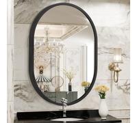 JJUUYOU Marco metálico Redondo, Espejo Negro para baño, tamaño 40×30 cm, Adecuado para baño, Sala de Estar y Dormitorio, Puede colgarse Horizontal o verticalmente.