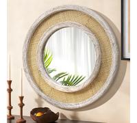 JJUUYOU Marco Redondo de viga, Espejo Colgante Circular, Accesorio Decorativo con Estilo Rural, Adecuado para Salas, baños, dormitorios, entradas y pasillos