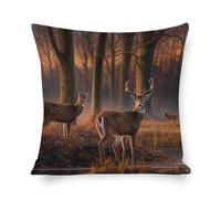 JKLQWH Nature Wild Animal Deers - Fundas de almohada de lino con estampado de ciervos, fundas de cojín cuadradas de arpillera, fundas de almohada de algodón y lino, fundas de almohada transpirables y