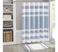JLA Home INC Madison Park Cortina de Ducha, Tejido de gofre, diseño de Piezas con Control de Humedad 3M Scotchgard, Cortinas de Ducha Modernas baño, estándar de 72 x 72 Pulgadas, Azul
