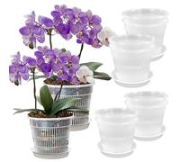 JNEYVIC 10 Pcs Maceta de Plástico Transparente Orquidea con Agujeros de Drenaje y Bandejas 14cm y 16cm Maceta Pequeña Plastico para Balcón Interior y Exterior Suculentas Orquídeas Dendrobiums Hierbas