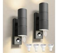 jnr Lámpara LED de exterior de acero inoxidable con sensor de movimiento PIR ajustable e interruptor crepuscular, lámpara de exterior IP54 resistente al agua, 230 V (2 Pack-Gris antracita)