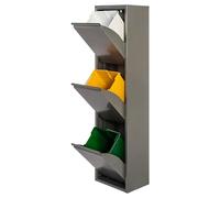 JOBGAR Cubo de basura y reciclaje Metálico de 3 compartimentos, 3x17L (51L) Gris brillo PAT 3