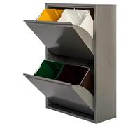 JOBGAR Cubo de basura y reciclaje Metálico de 4 compartimentos, 4x17L (68L) Gris brillo PAT 4