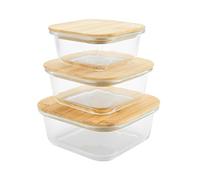 Jocca - Recipiente de Cristal, 3 unidades/Set 3 Contenedores de Vidrio con Tapa/Apto para Microondas, Congelador, Horno, Lavavajillas