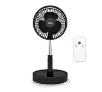 Jocca - Ventilador Portátil Plegable con Mando a Distancia y Batería 7200mAh, 3 Velocidades, Altura Regulable 36-97.5 cm, USB Recargable, Negro