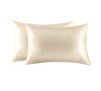 Jocoku Juego de 2 Fundas de Almohada 100% Seda de Morera para Cabello y Piel, Fundas de Almohada de Seda Natural súper Suaves y Transpirables tamaño Queen (Queen, Beige Pulido)