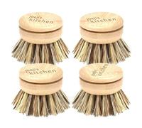 Joejis Juego de 4 Cabezales de Repuesto para Cepillo Platos de Cerdas Duras, Cepillo Cocina de Madera Ecológico con cerdas de Fibra de sisal, Cepillo Fregar Platos