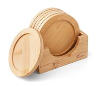 Joejis - Juego de 6 Posavasos de Madera con Soporte de Cristal, Resistentes al Calor y al Agua, Evita Quemaduras y rastros en los Muebles, versátil de 9 cm para Bebidas, jarrones de Aceite