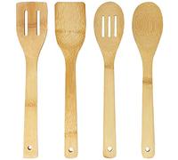 Joeji's Kitchen 4 Utensilios de Cocina de Bambú Resistentes y Elegantes - Cuchara de Madera, Espátula de Bambú y Cuchara Ranurada
