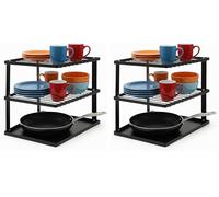 joeji's Kitchen Estante para platos que no se tambalea para almacenamiento de cocina - Estante para platos de esquina para armario - Organizador de estantes 25x25x19cm Negro (Paquete de 2)