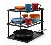 Joeji's Kitchen Estante para platos que no se tambalea para almacenamiento de cocina - Estante para platos de esquina para armario - Organizador de estantes 25x25x19cm Negro