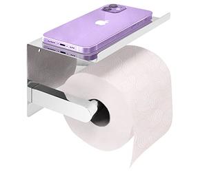 Joeji's Kitchen Porta Rollos de Papel Higienico - Acero INOX - Portarrollos Baño 3M Adhesivo Fuerte o Tornillos - Prueba de óxido con Estante Porta para telefono movil - Cromo
