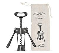 Joeji's Kitchen Sacacorchos profesional de diseño alado, sacacorchos vino color negro de aleación de zinc con bolsa de almacenamiento, abridor de vino multiuso