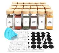 joeji's Kitchen Set 24 Tarros para Especias - Recipientes de Vidrio 120ml con Tapas de Bambú, Etiquetas & Tamices - Kit Completo para una Cocina Perfectamente Organizada