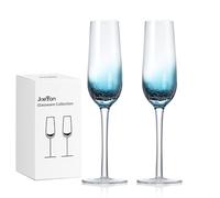 Joeyan 200ml Pack de 2 Copas de Champán de Colores, Craqueladas Azules | Cócteles Copas de Cava Cristal, Vino Hechas a Mano, Cristalería de única, Flauta Vidrio el Bar del Hogar, Fiestas, Regalos
